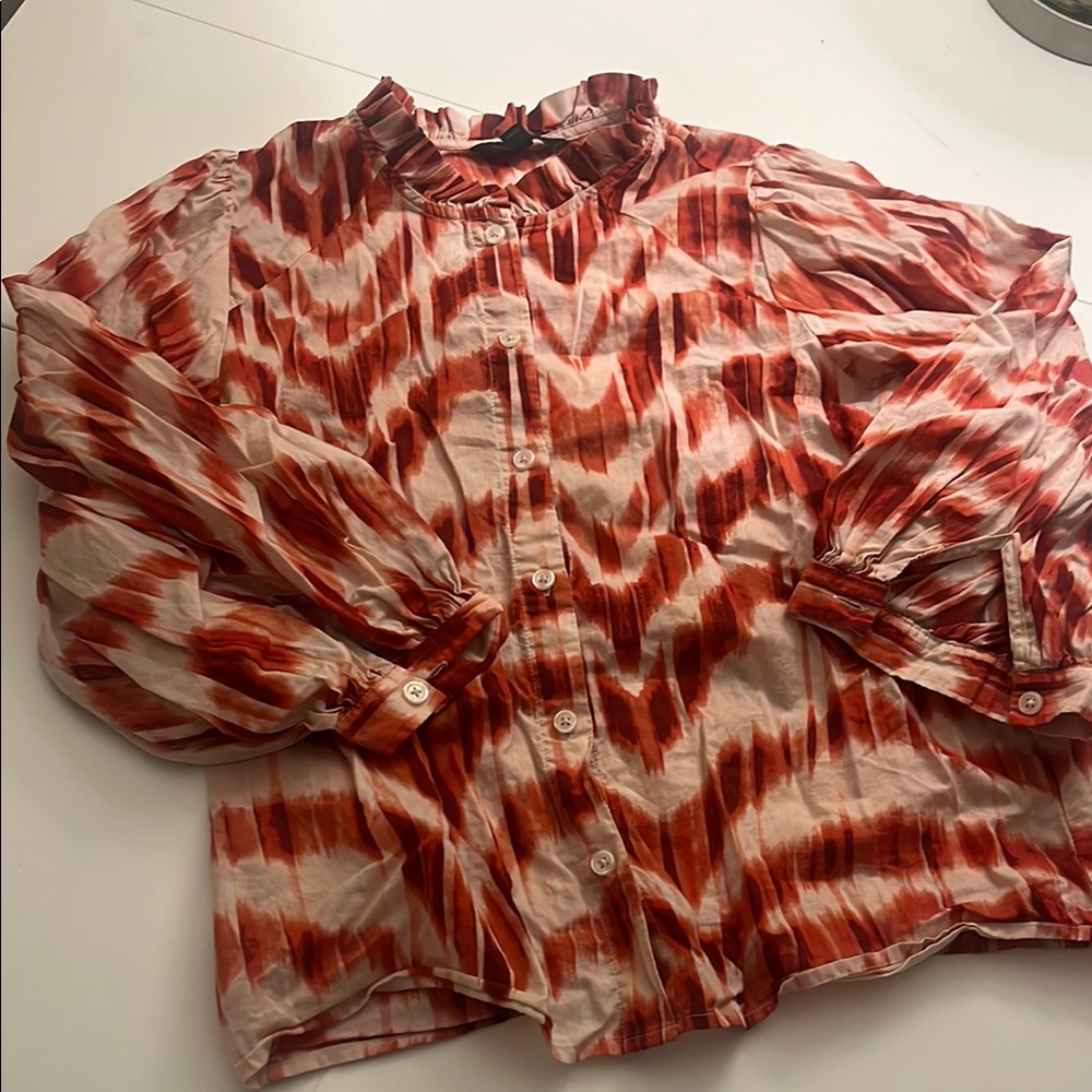 Banana Republic Red and Cream Ruffle Top